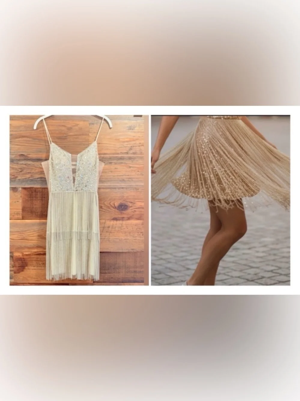 Jovani | Dresses | Jovani Gold Sequin Fringe Mini Tassle Dress With Vneck  Unicorn | Poshmark